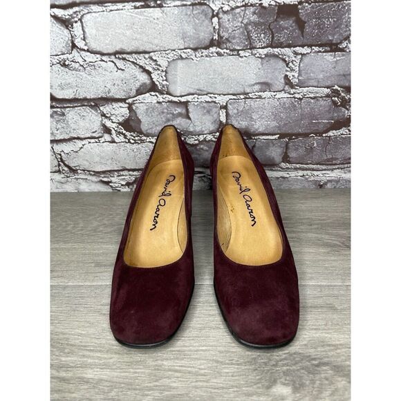 David Aaron Burgundy Maroon Suede Leather Round High Heels Women Sz 6.5M US/37EU - Picture 14 of 16